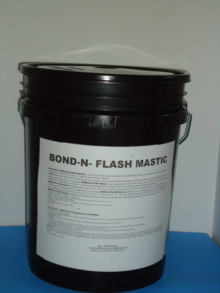 A black bucket of bond-n-flash mastic